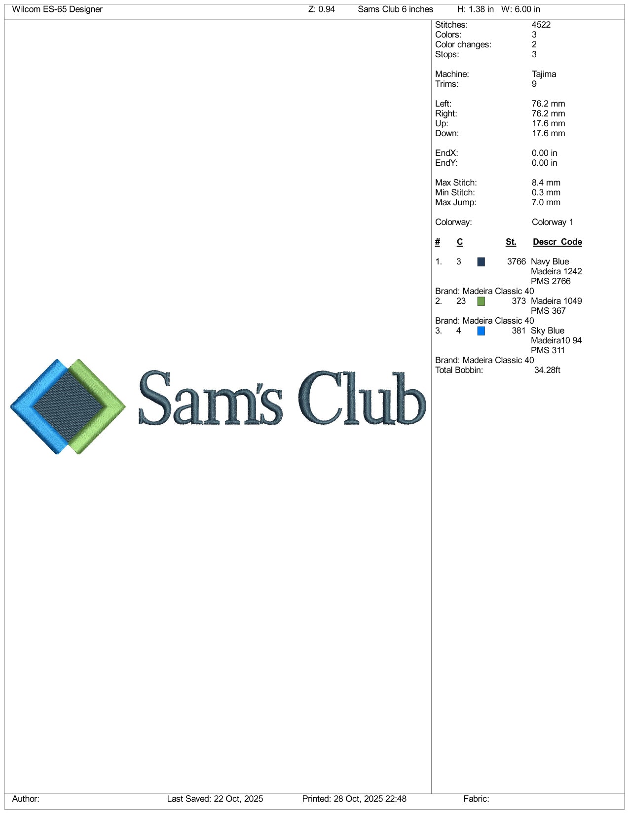 Sams Club Logo Embroidery Design Files - 4 Size's