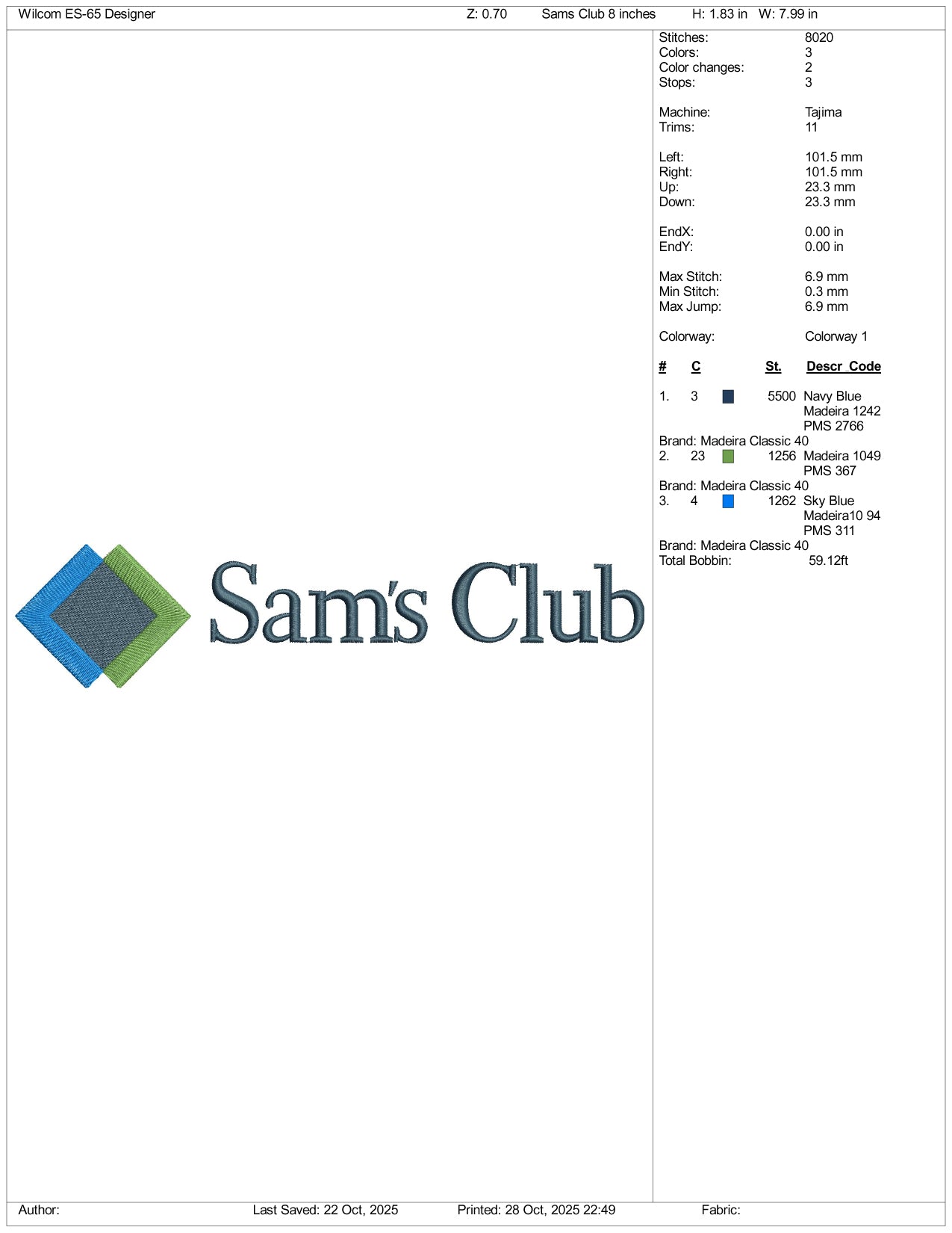 Sams Club Logo Embroidery Design Files - 4 Size's
