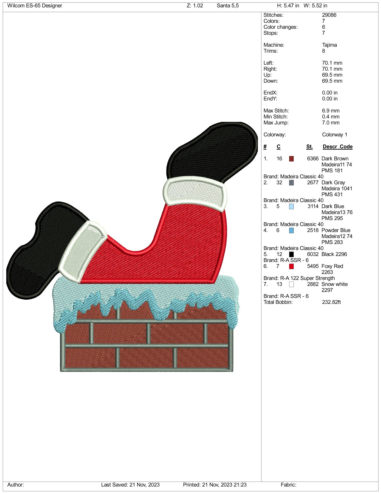 Santa In Chimney Embroidery Design Files - 3 Size's
