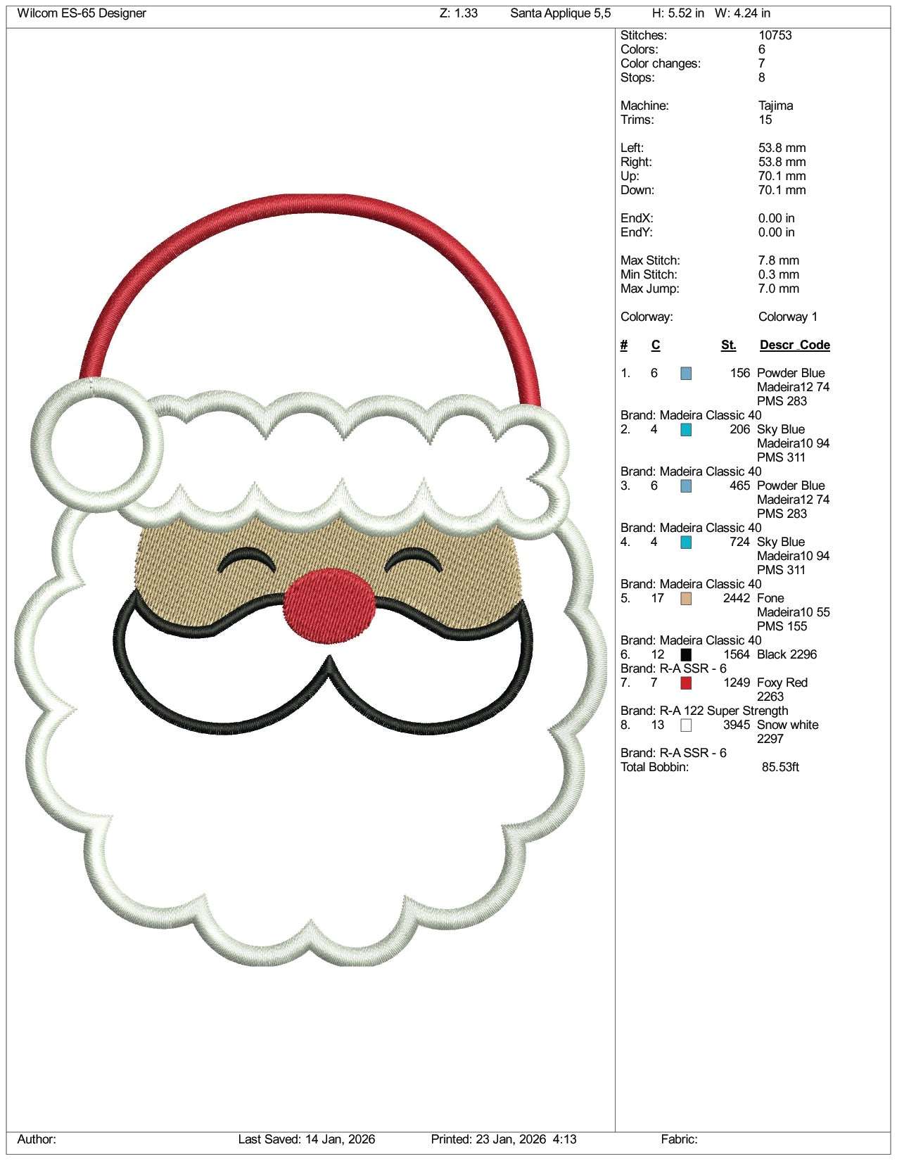 Santa Claus Applique Embroidery Design Files - 3 Size's