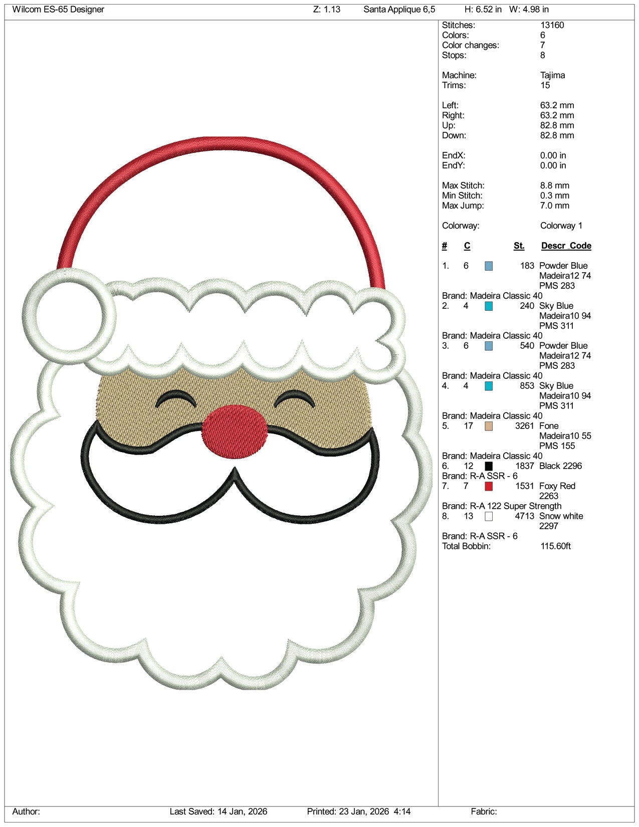 Santa Claus Applique Embroidery Design Files - 3 Size's