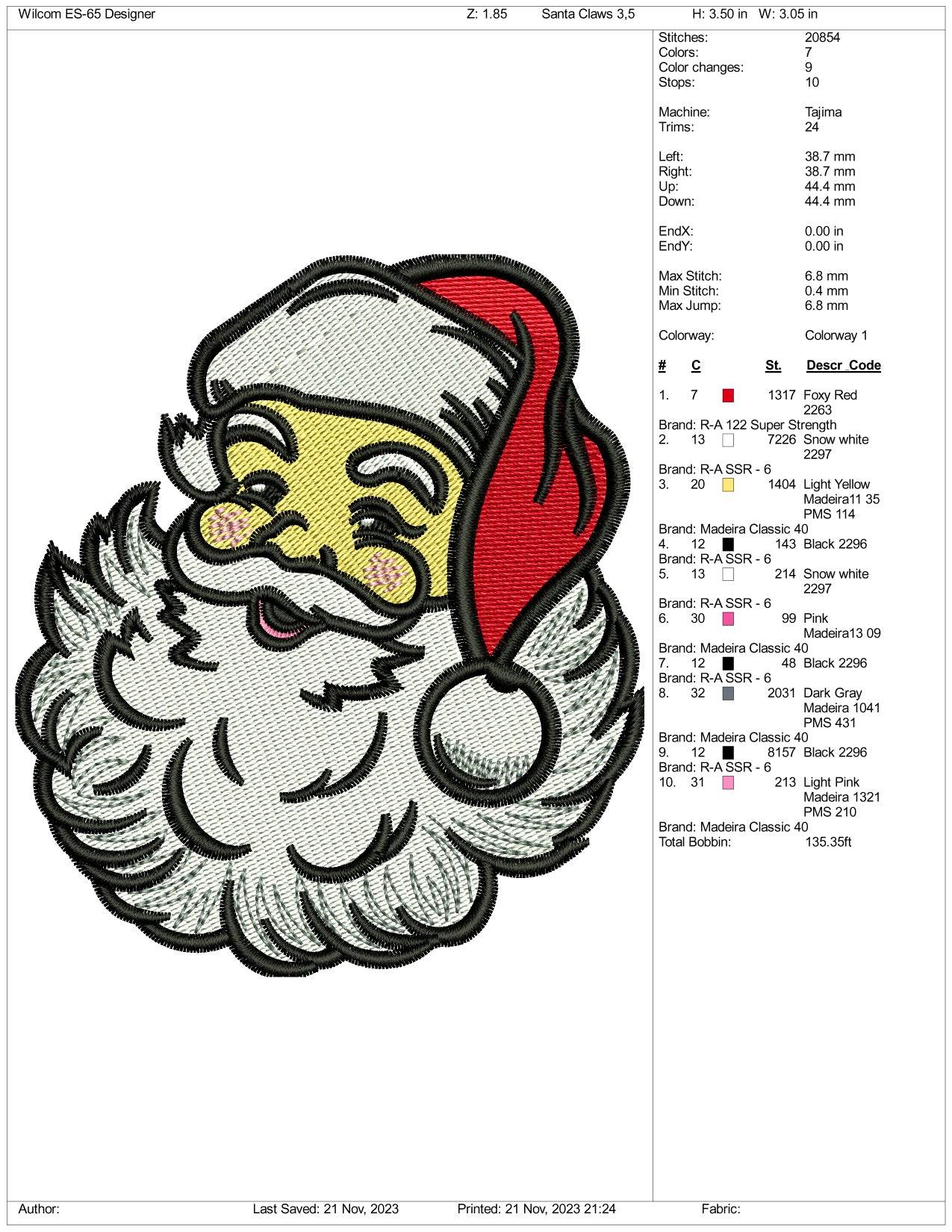 Christmas Santa v6 Embroidery Design Files - 3 Size's