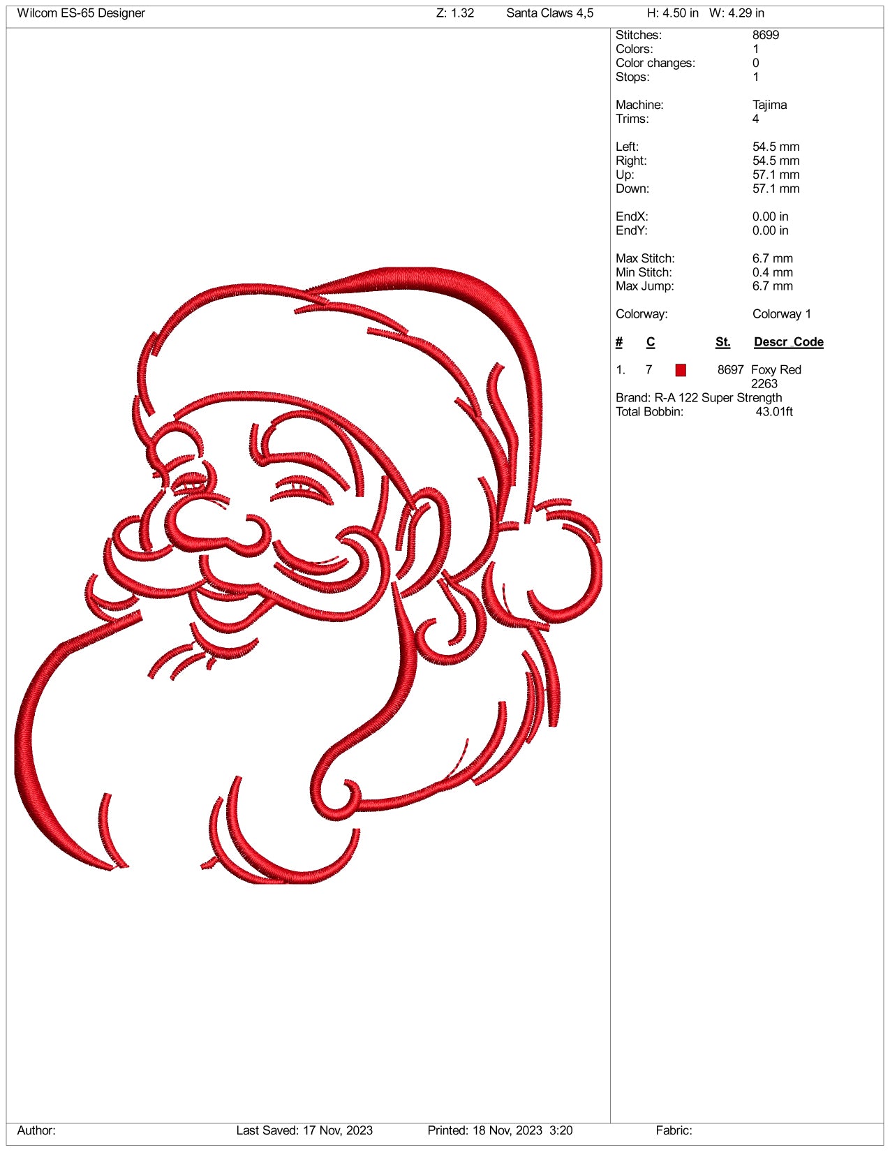 Christmas Santa v5 Embroidery Design Files - 3 Size's