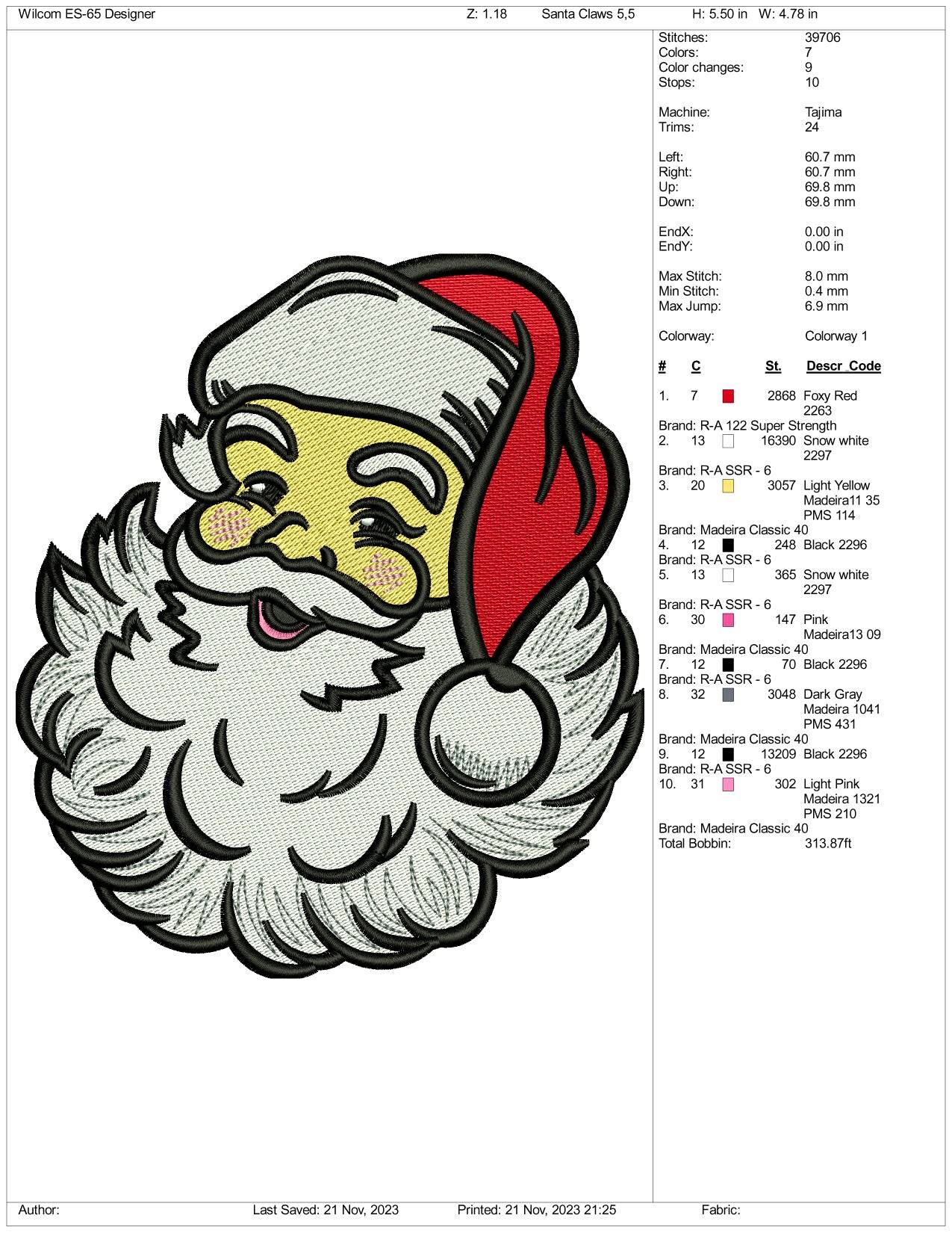 Christmas Santa v6 Embroidery Design Files - 3 Size's