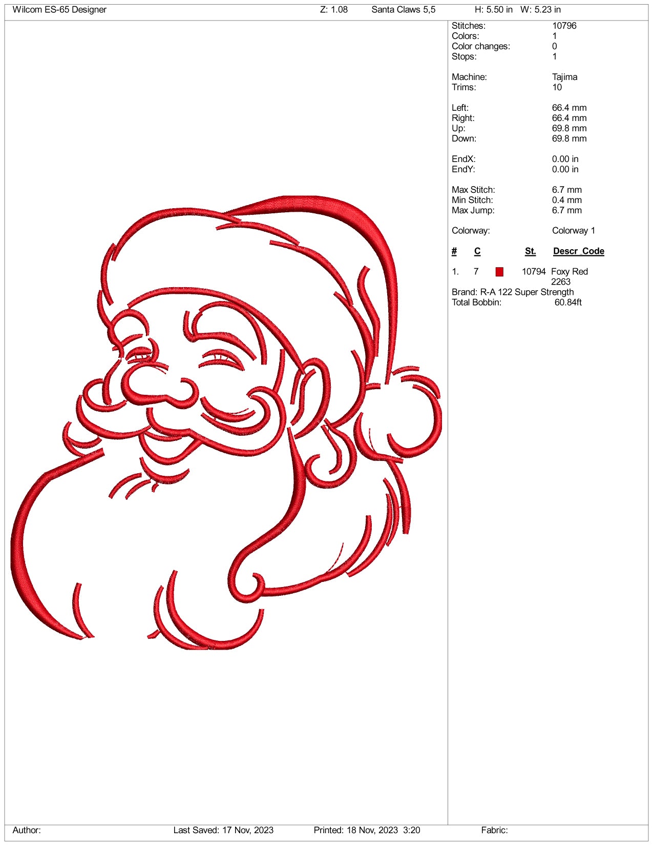 Christmas Santa v5 Embroidery Design Files - 3 Size's