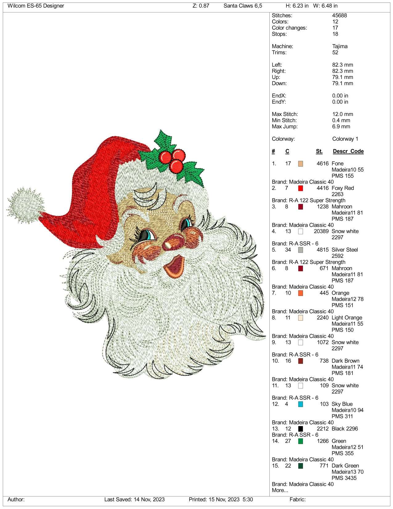 Christmas Santa Embroidery Design Files - 3 Size's