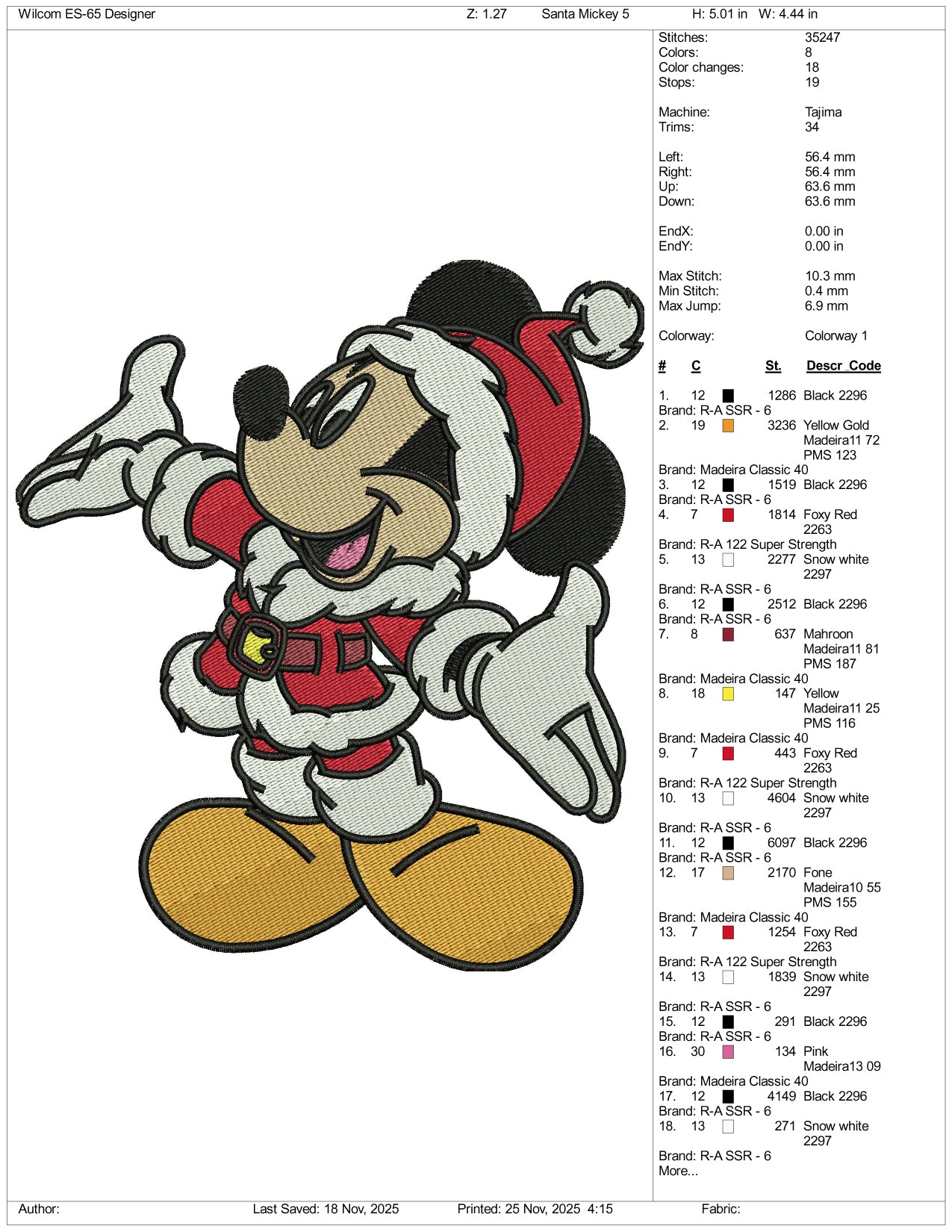 Mickey Mouse v3 Embroidery Design Files - 5 Size's