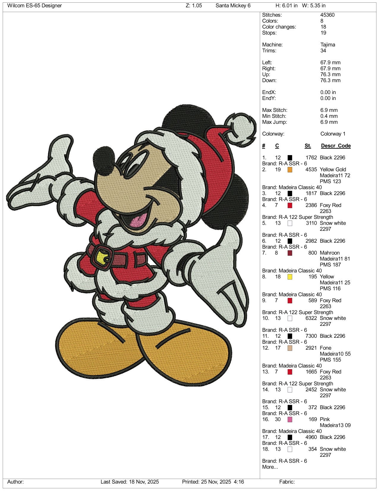 Mickey Mouse v3 Embroidery Design Files - 5 Size's