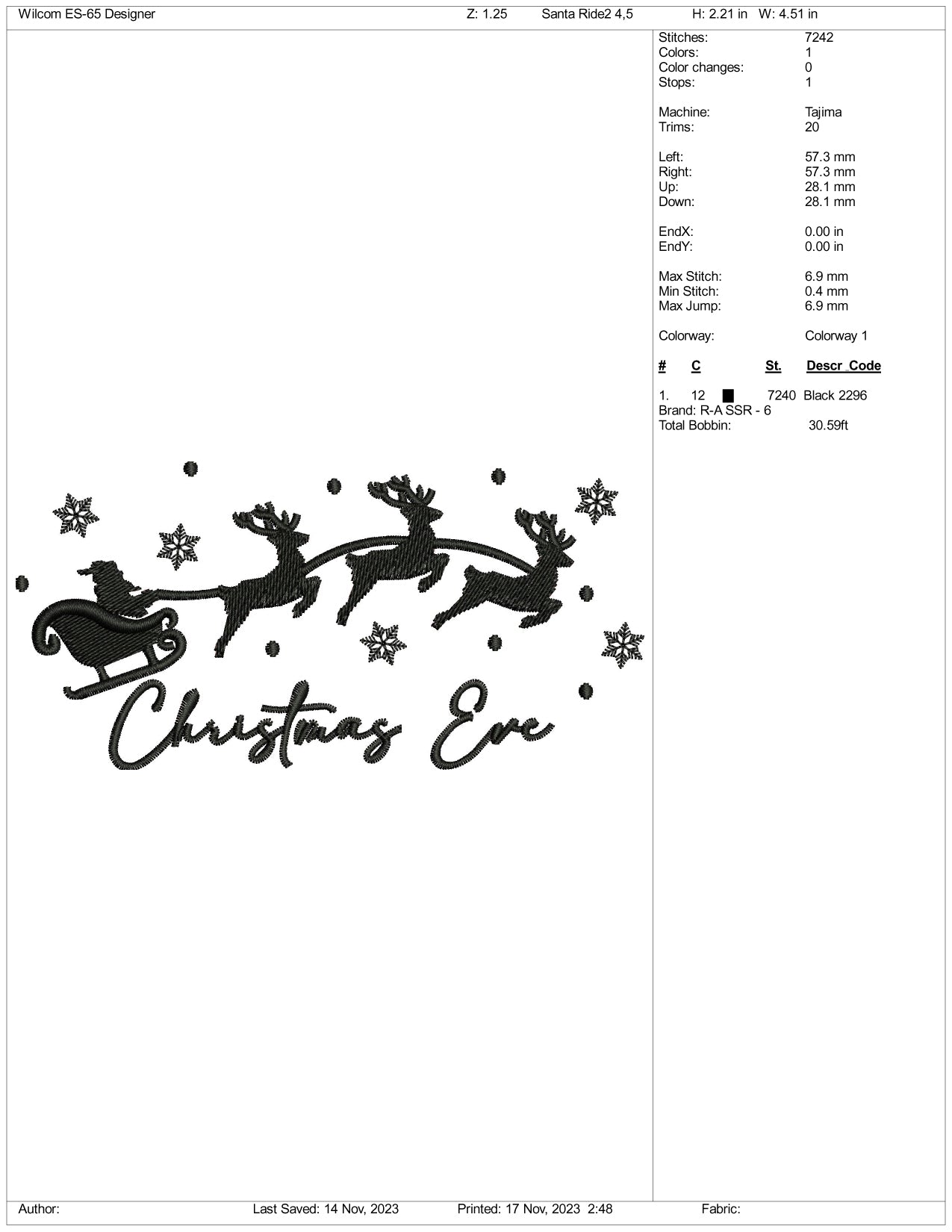 Christmas Eve Embroidery Design Files - 3 Size's