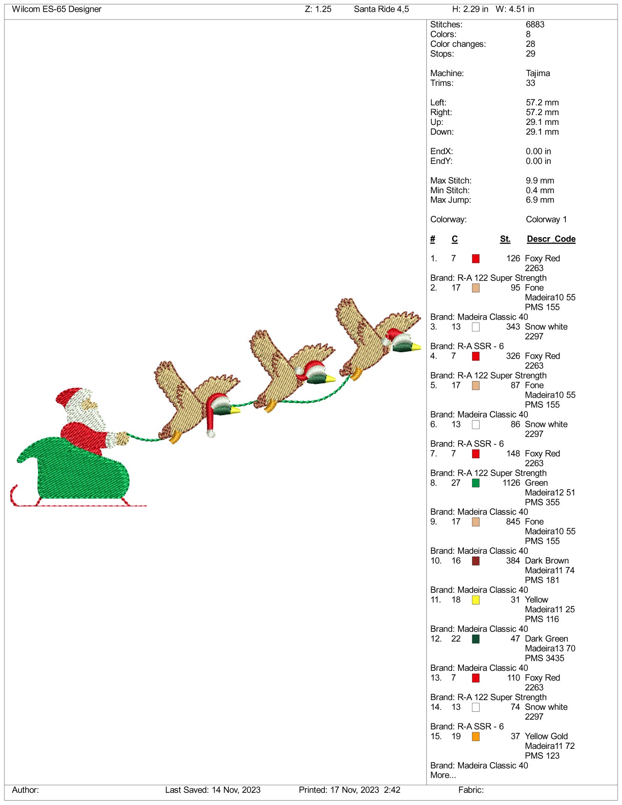 Christmas Santa With Birds Embroidery Design Files - 3 Size's