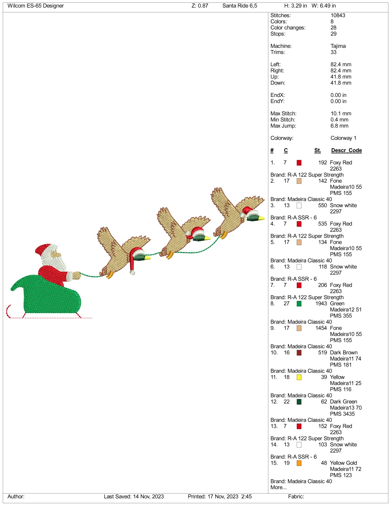 Christmas Santa With Birds Embroidery Design Files - 3 Size's