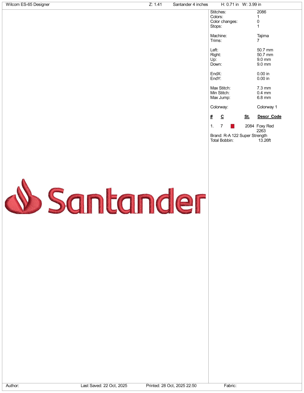 Santander Logo Embroidery Design Files - 4 Size's