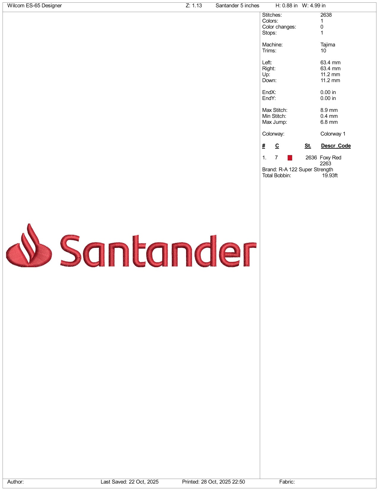 Santander Logo Embroidery Design Files - 4 Size's