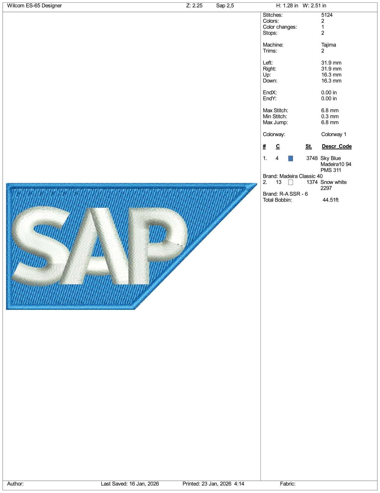 Sap Logo Embroidery Design Files - 3 Size's