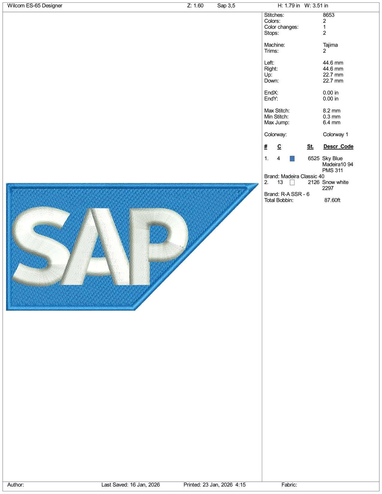 Sap Logo Embroidery Design Files - 3 Size's