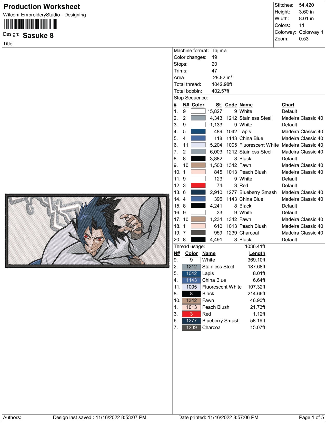 Sasuke Uchiha v7 Embroidery Design Files - 6 Size's