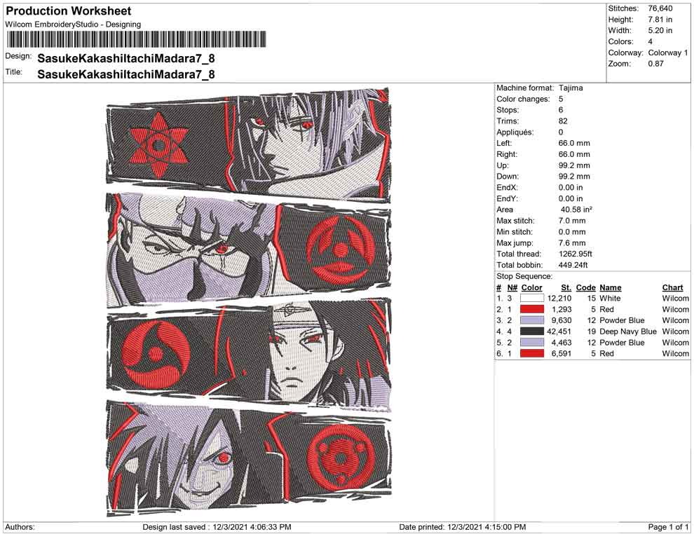 Sasuke Kakashi Itachi Madara Embroidery Design Files - 4 Size's