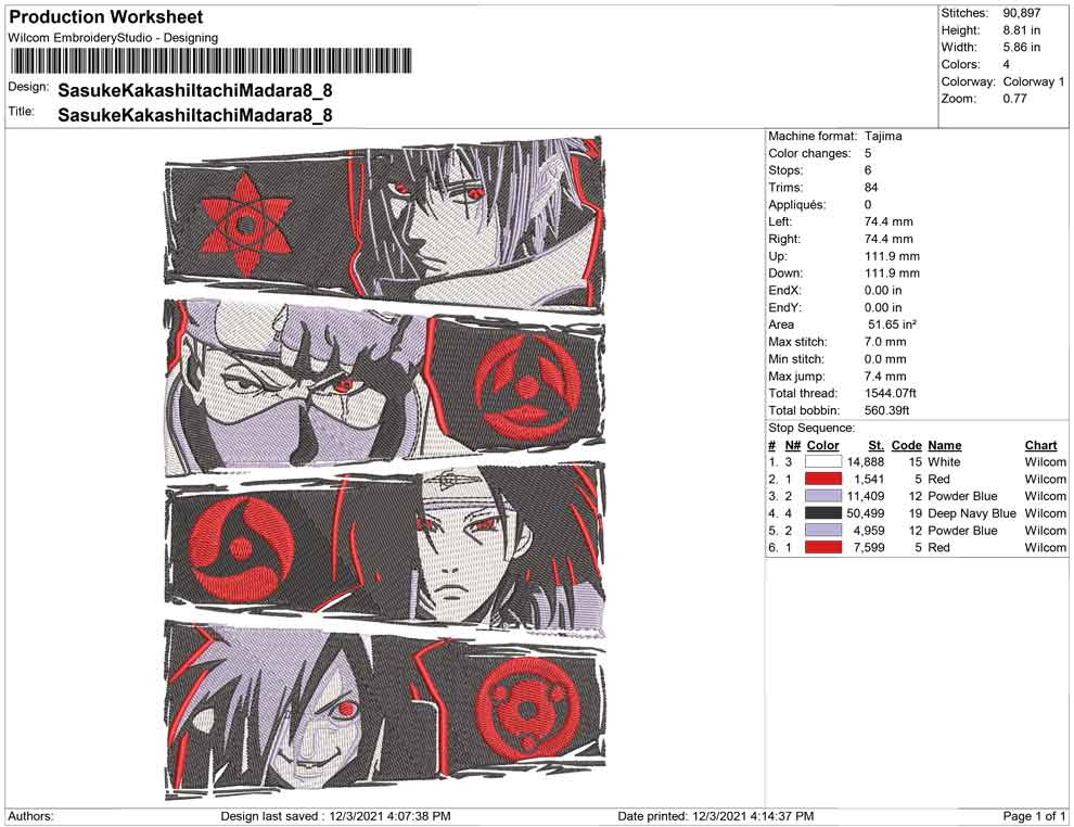 Sasuke Kakashi Itachi Madara Embroidery Design Files - 4 Size's