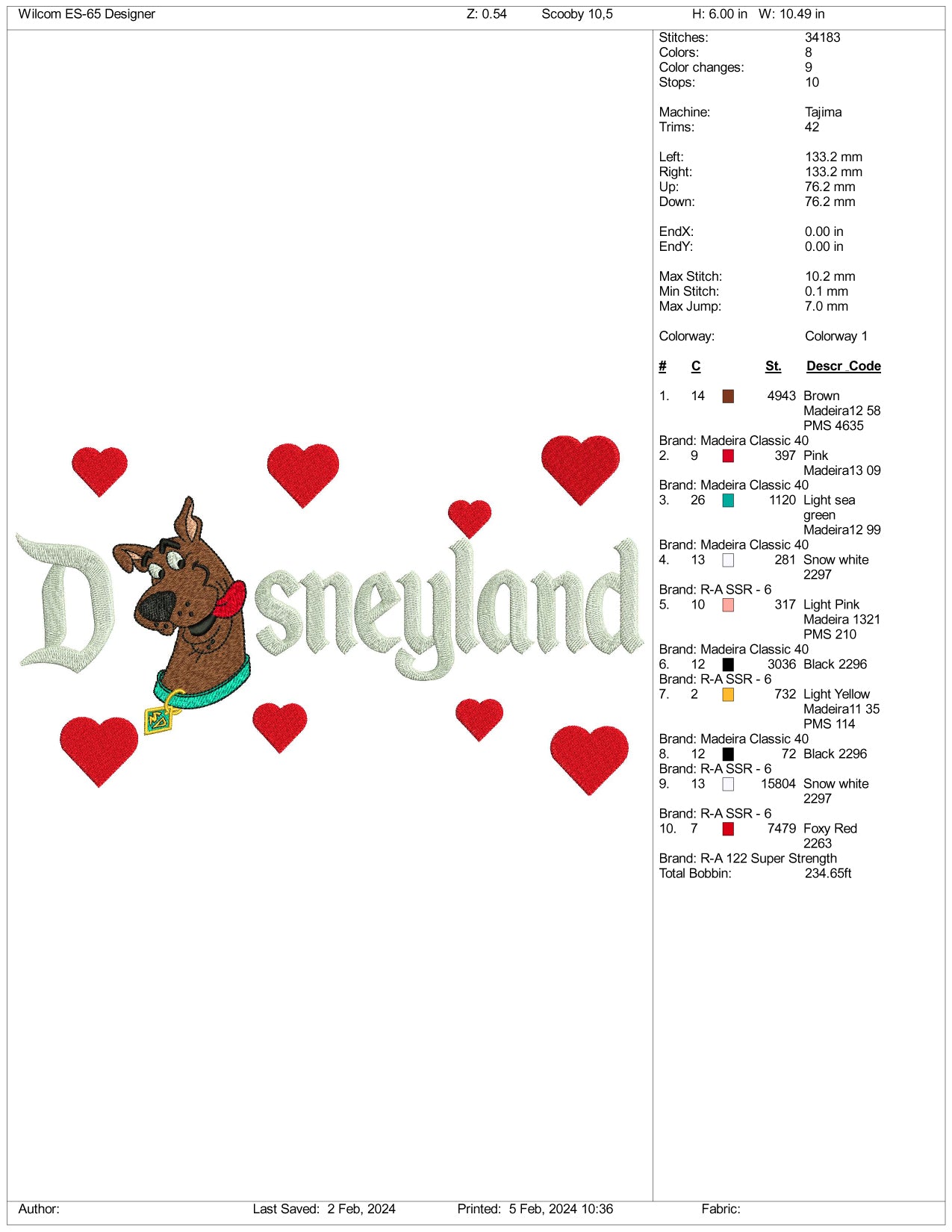 Scooby Doo Disneyland Embroidery Design Files - 3 Size's