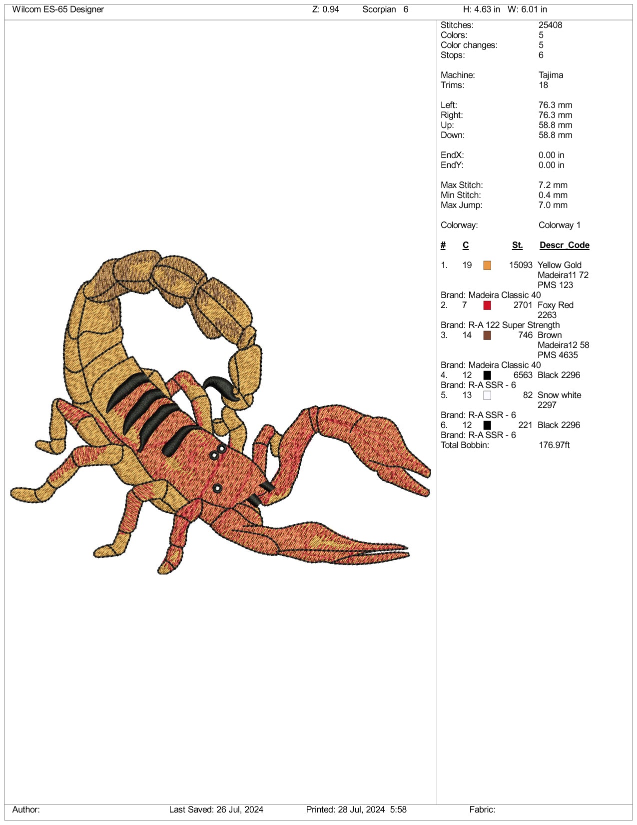 Scorpion Embroidery Files - 3 Size's