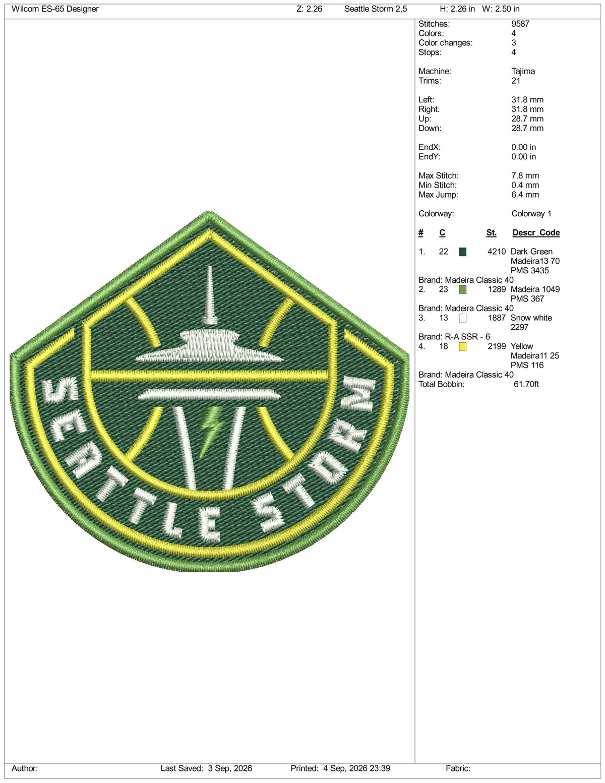 Seattle Storm Logo Embroidery Design Files - 3 Size's
