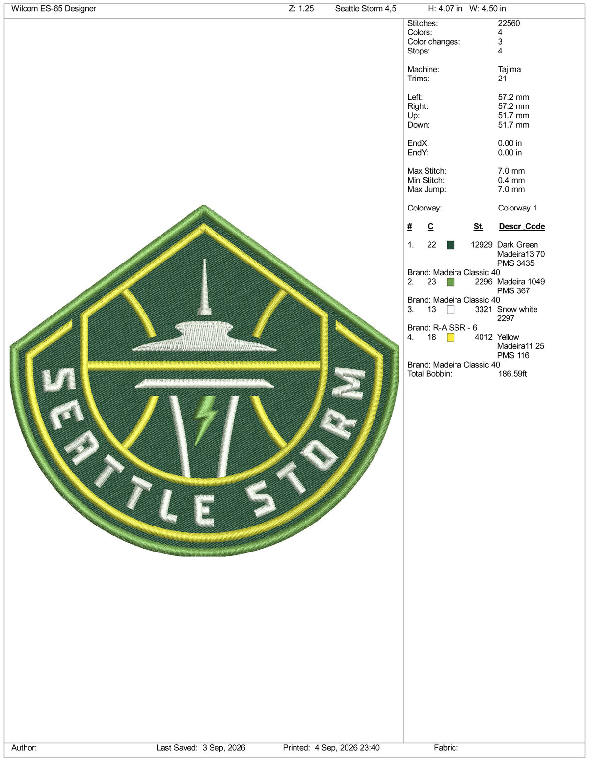 Seattle Storm Logo Embroidery Design Files - 3 Size's