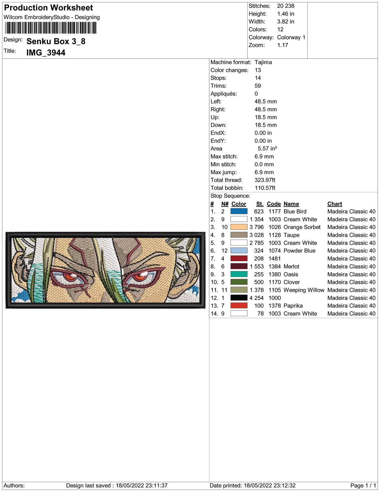 Senku Ishigami Eyes Embroidery Design Files - 3 Size's