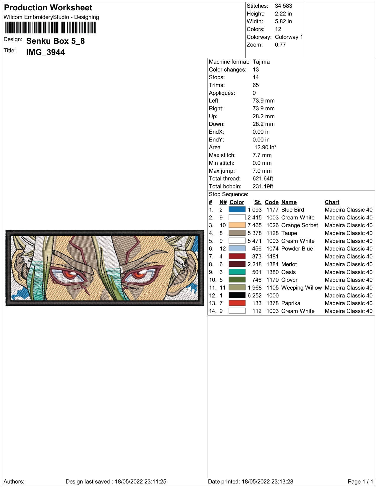 Senku Ishigami Eyes Embroidery Design Files - 3 Size's