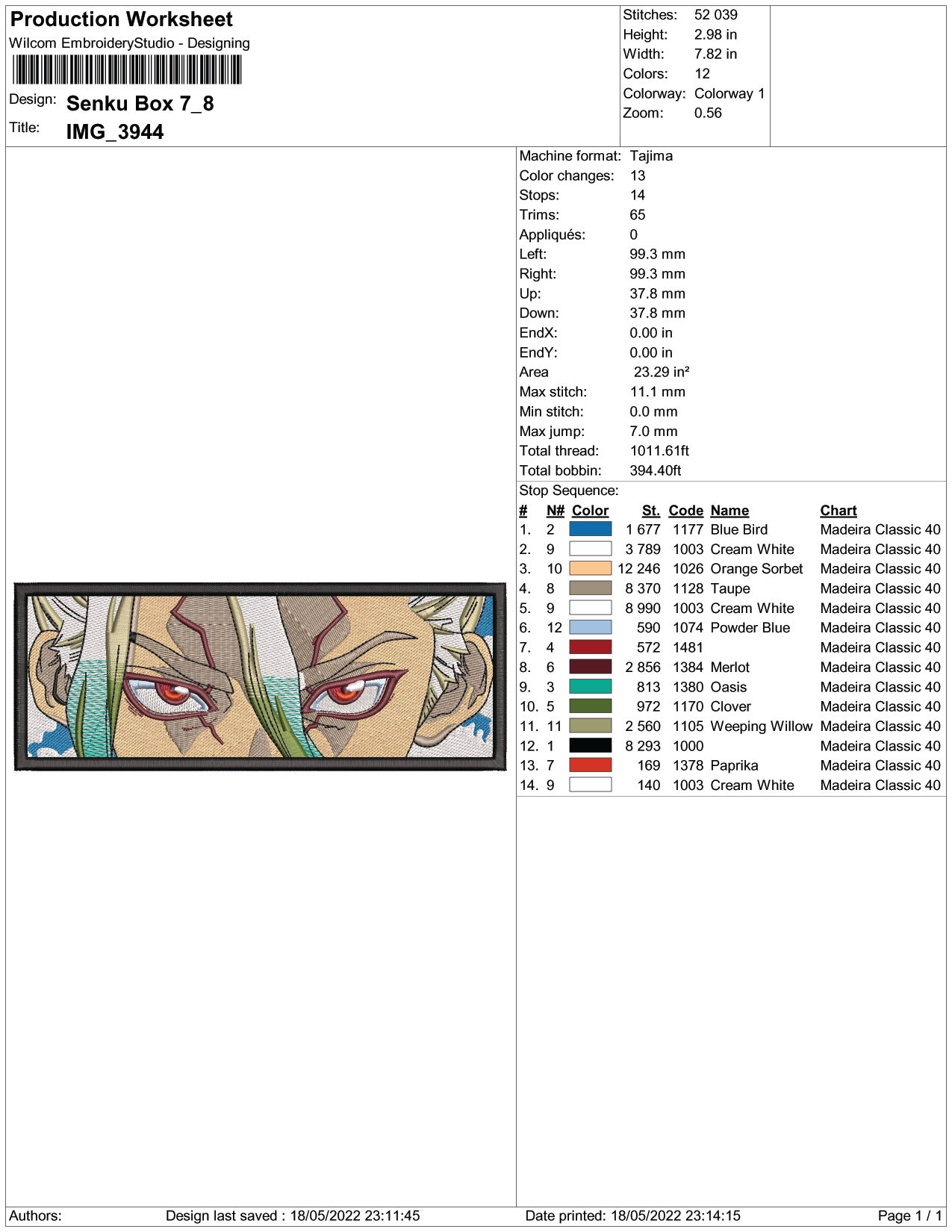 Senku Ishigami Eyes Embroidery Design Files - 3 Size's
