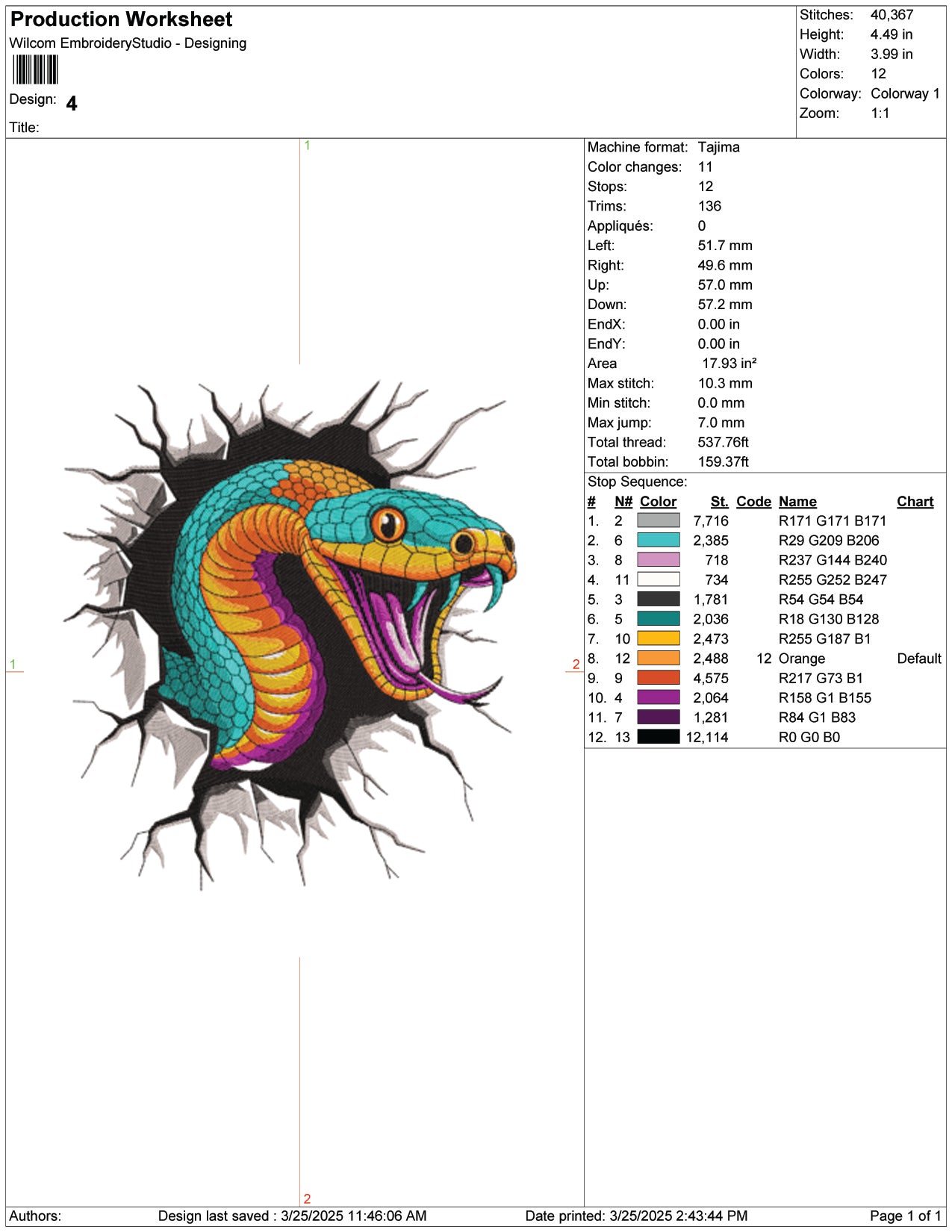 Serpent Strike Embroidery Design Files - 9 Size's