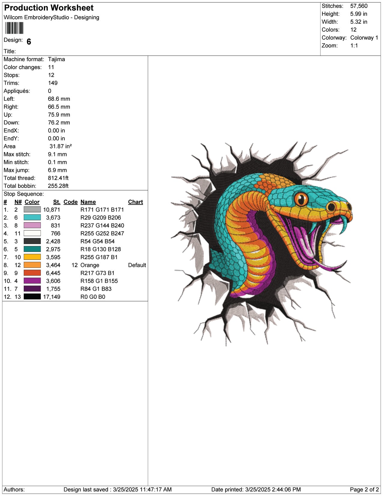 Serpent Strike Embroidery Design Files - 9 Size's