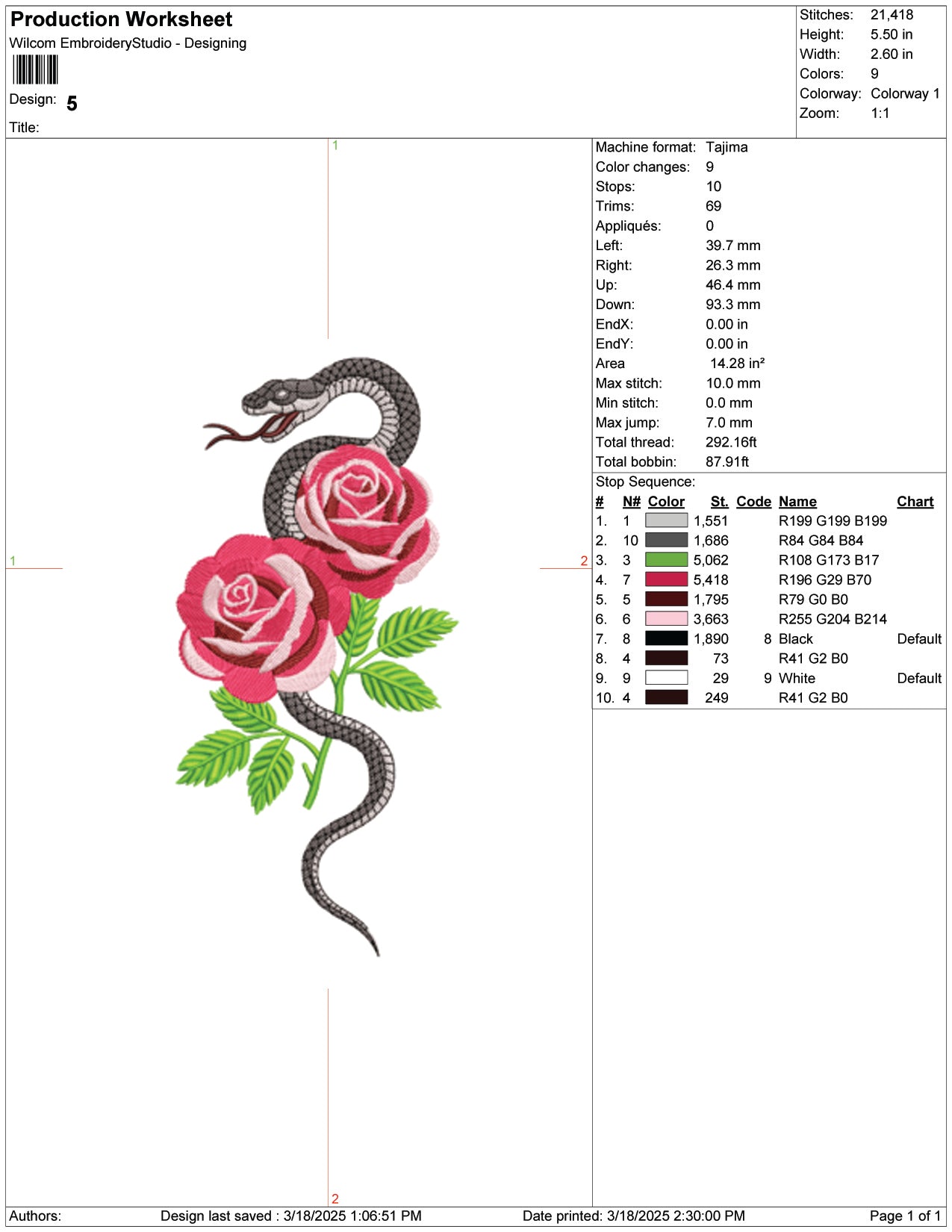 Serpent Roses Embroidery Design Files - 9 Size's