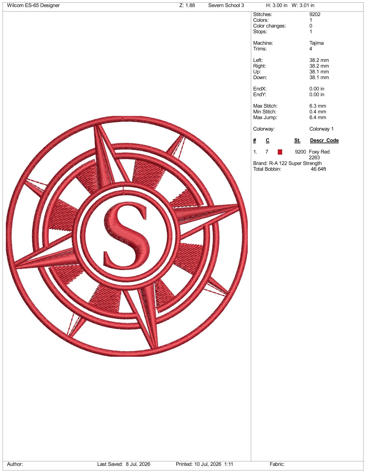 Severn School Football Logo Embroidery Design Files - 3 Size's