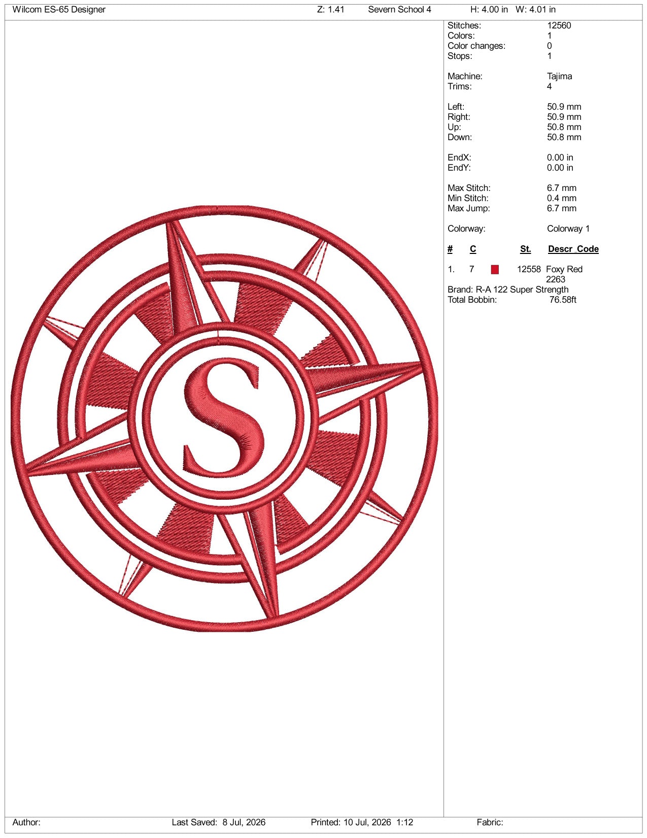 Severn School Football Logo Embroidery Design Files - 3 Size's