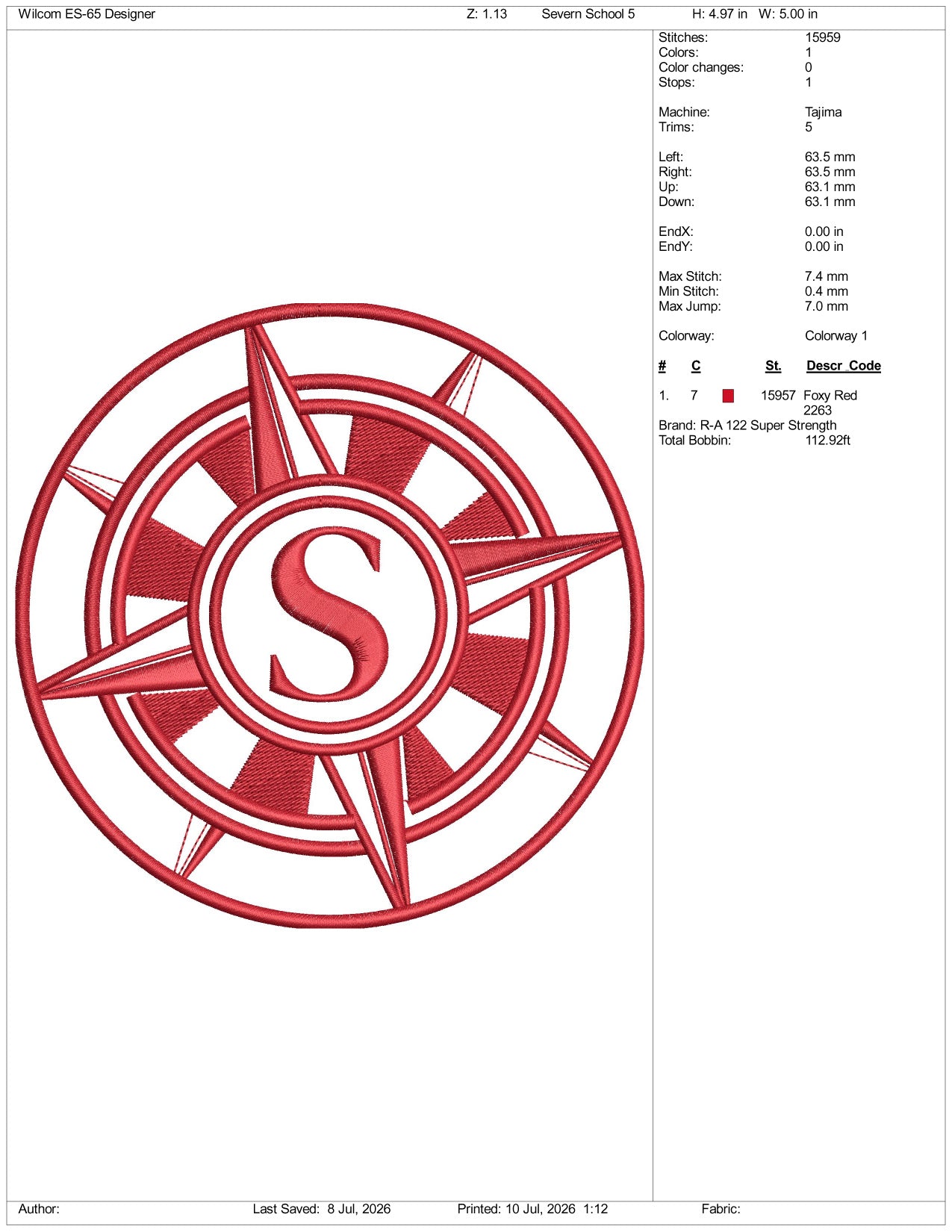 Severn School Football Logo Embroidery Design Files - 3 Size's