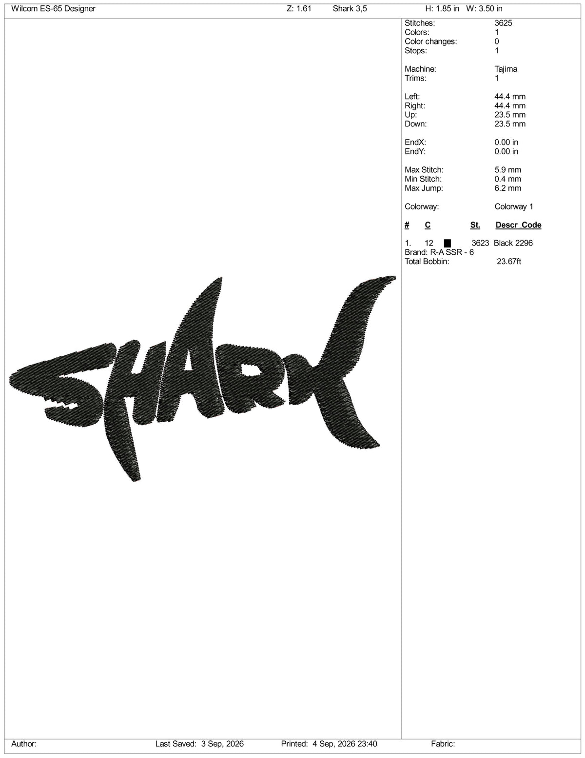Shark Logo Embroidery Design Files - 5 Size's