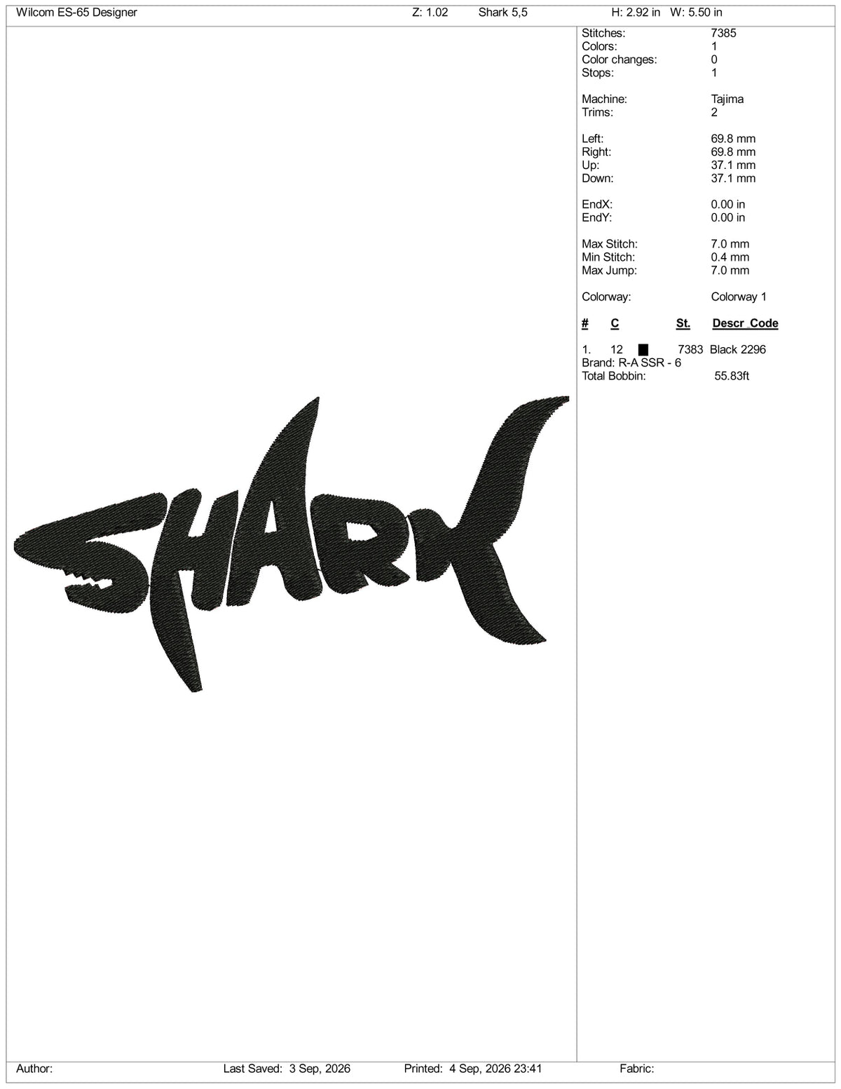 Shark Logo Embroidery Design Files - 5 Size's