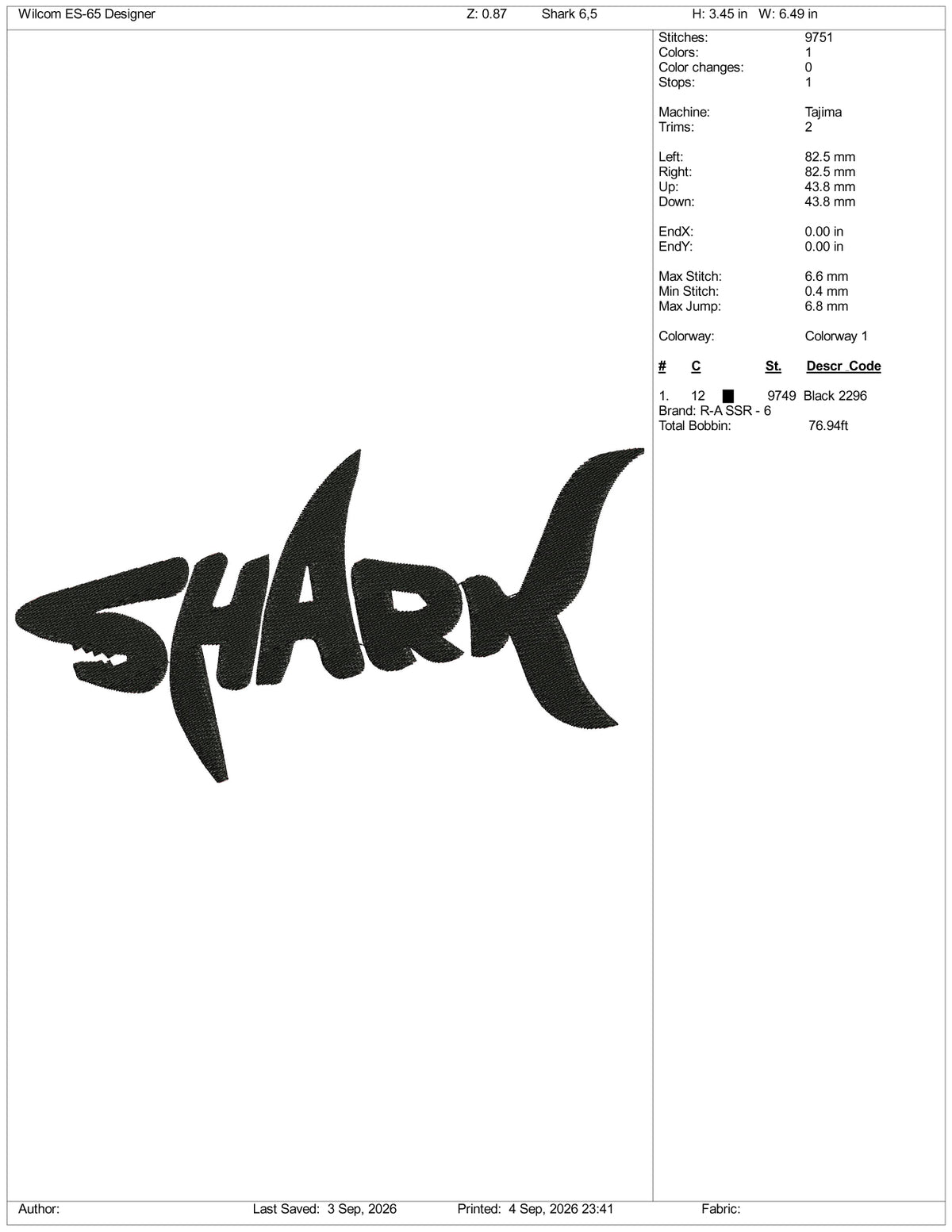 Shark Logo Embroidery Design Files - 5 Size's
