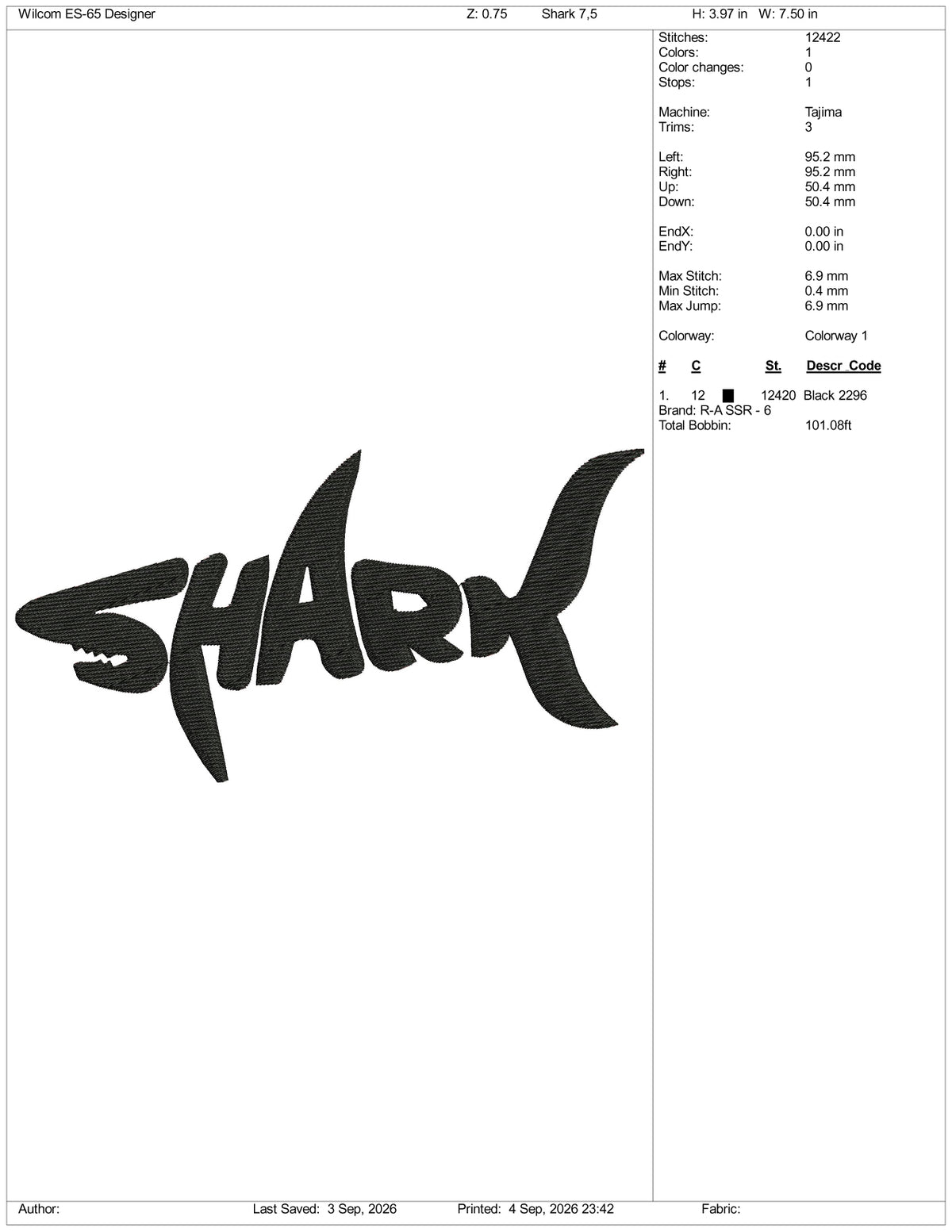 Shark Logo Embroidery Design Files - 5 Size's