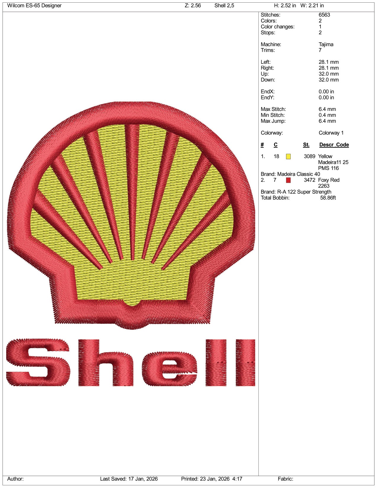 Shell Logo Embroidery Design Files - 3 Size's