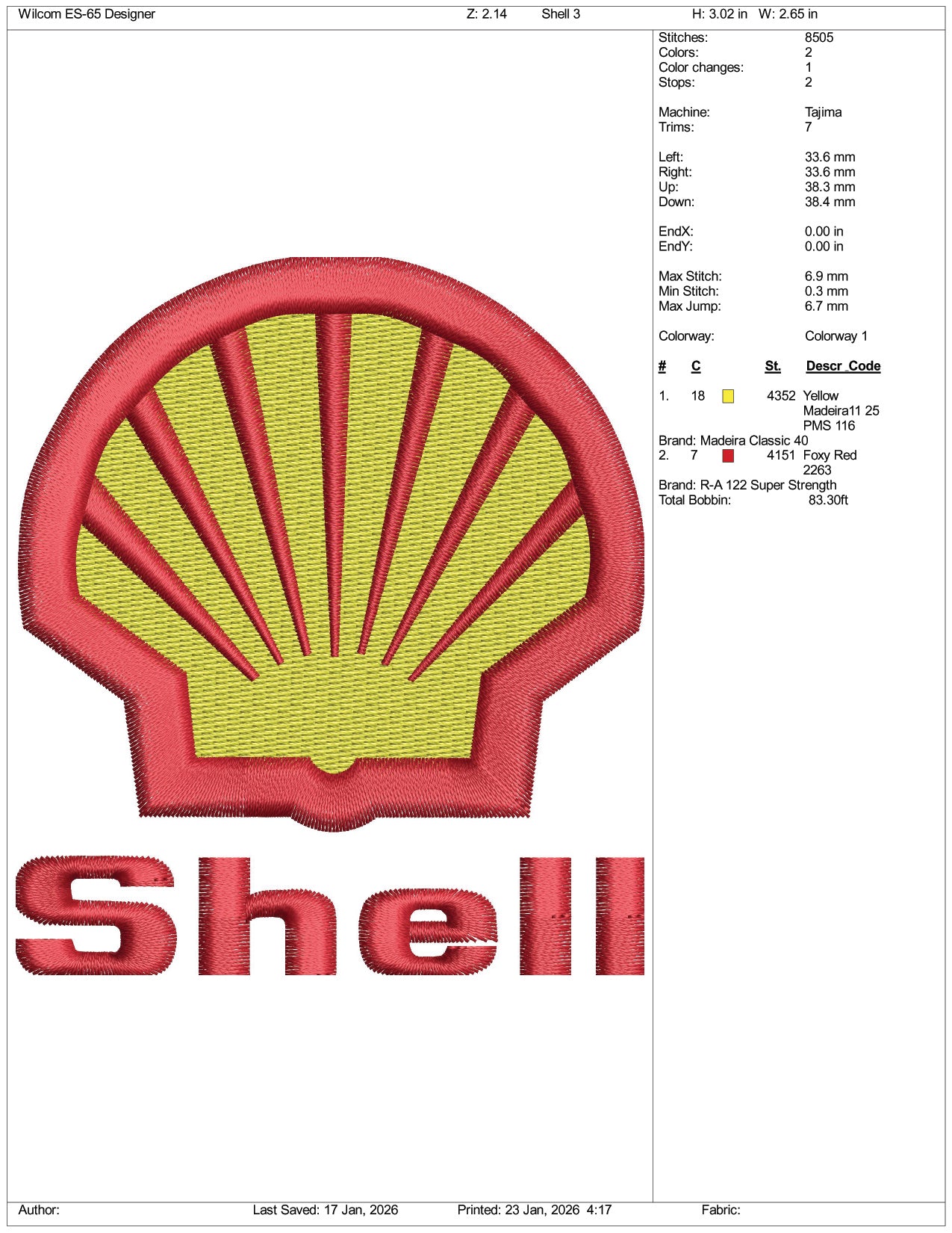 Shell Logo Embroidery Design Files - 3 Size's
