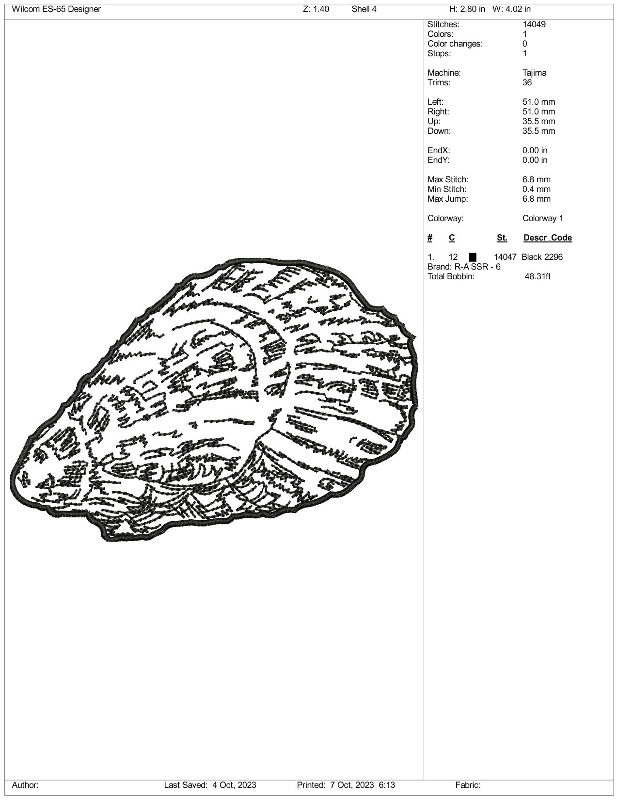 Shell Embroidery Design Files - 3 Size's