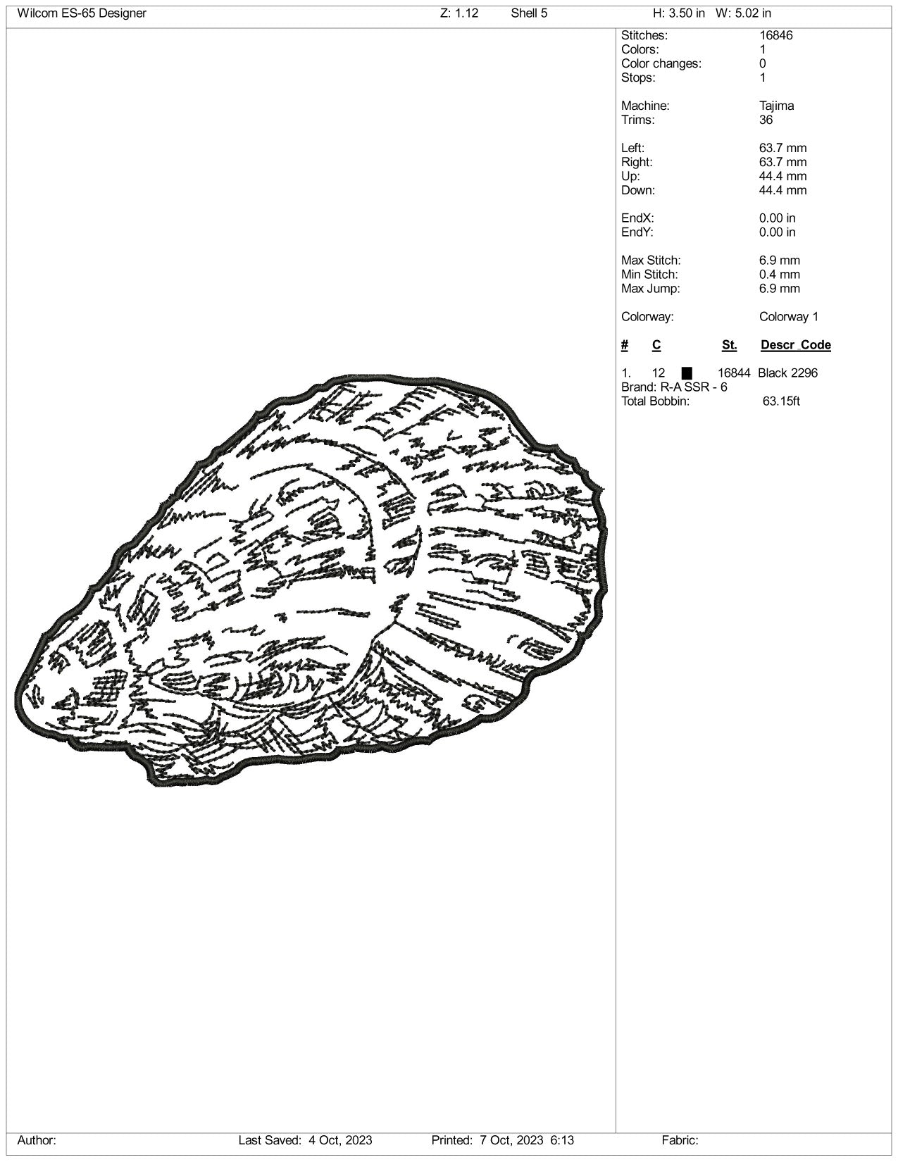 Shell Embroidery Design Files - 3 Size's