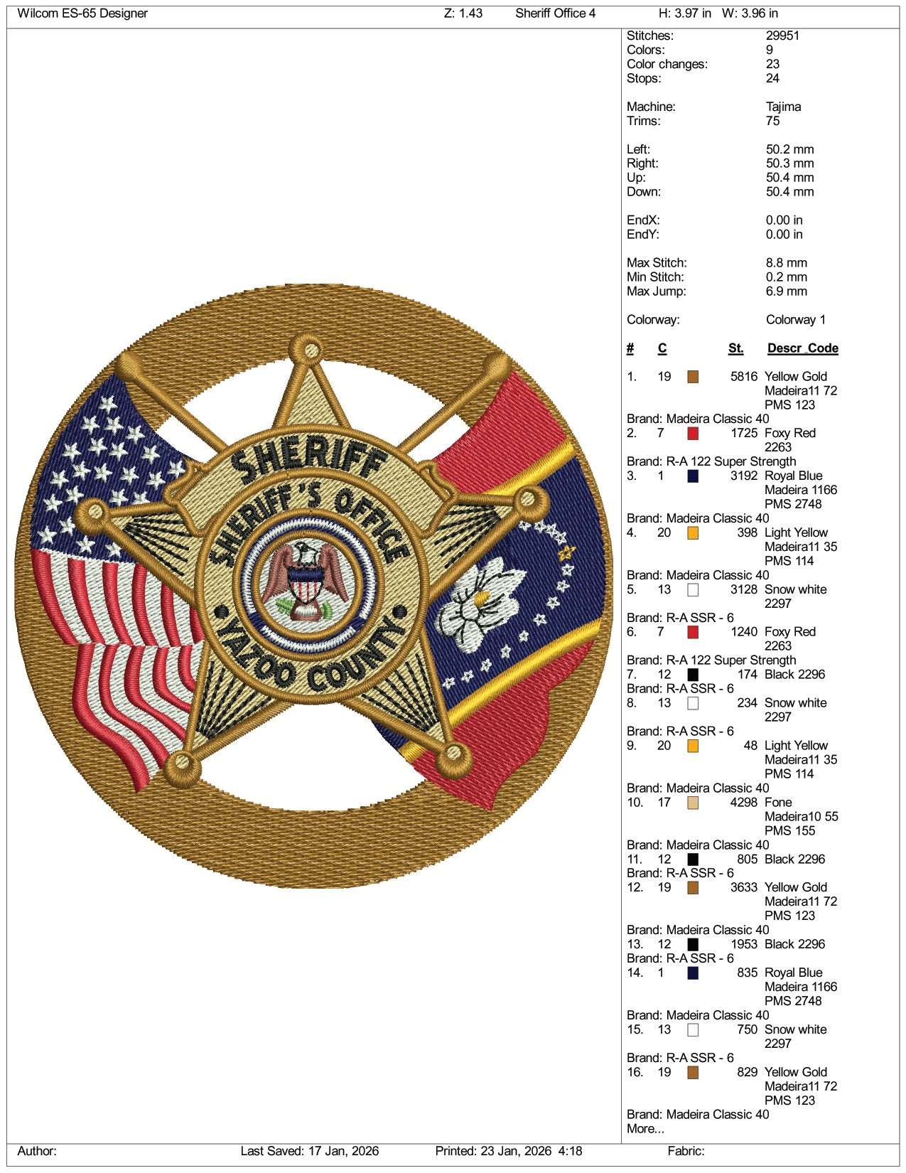 Sheriff Office Embroidery Design Files - 3 Size's