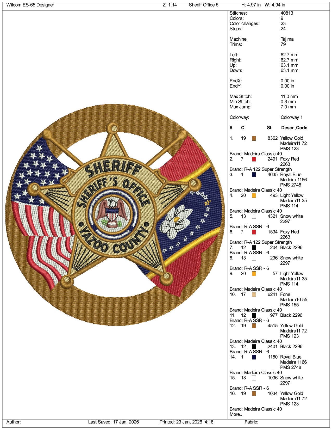 Sheriff Office Embroidery Design Files - 3 Size's