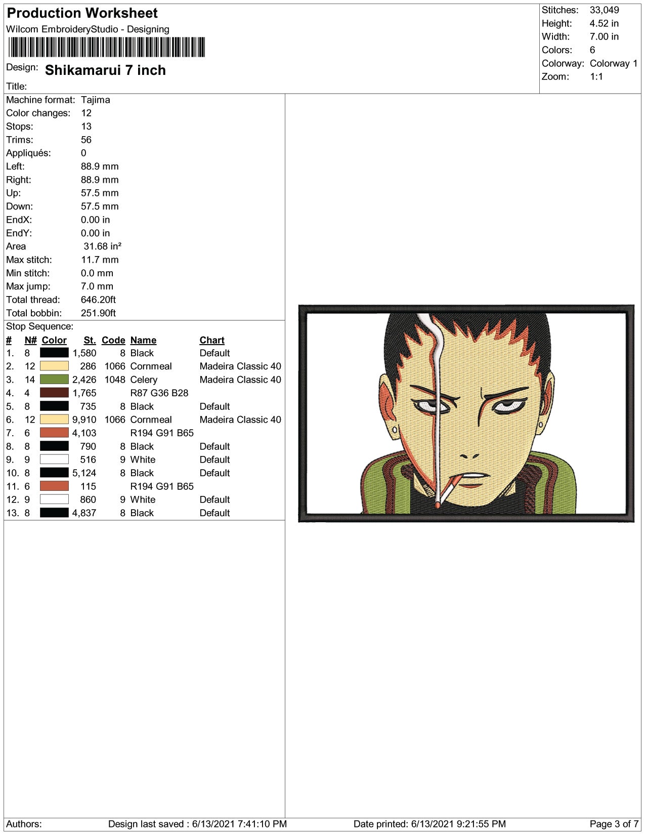 Shikamaru Nara v2 Embroidery Design Files - 4 Size's