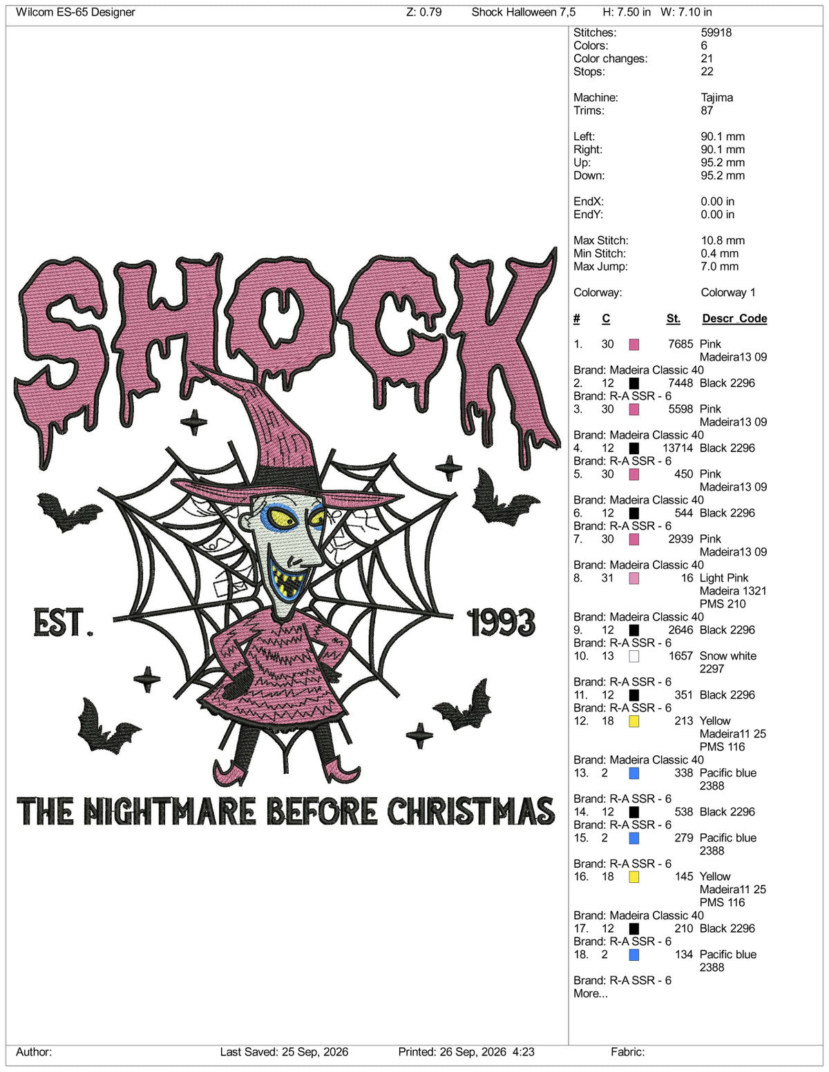 Shock Halloween Embroidery Design Files - 3 Size's