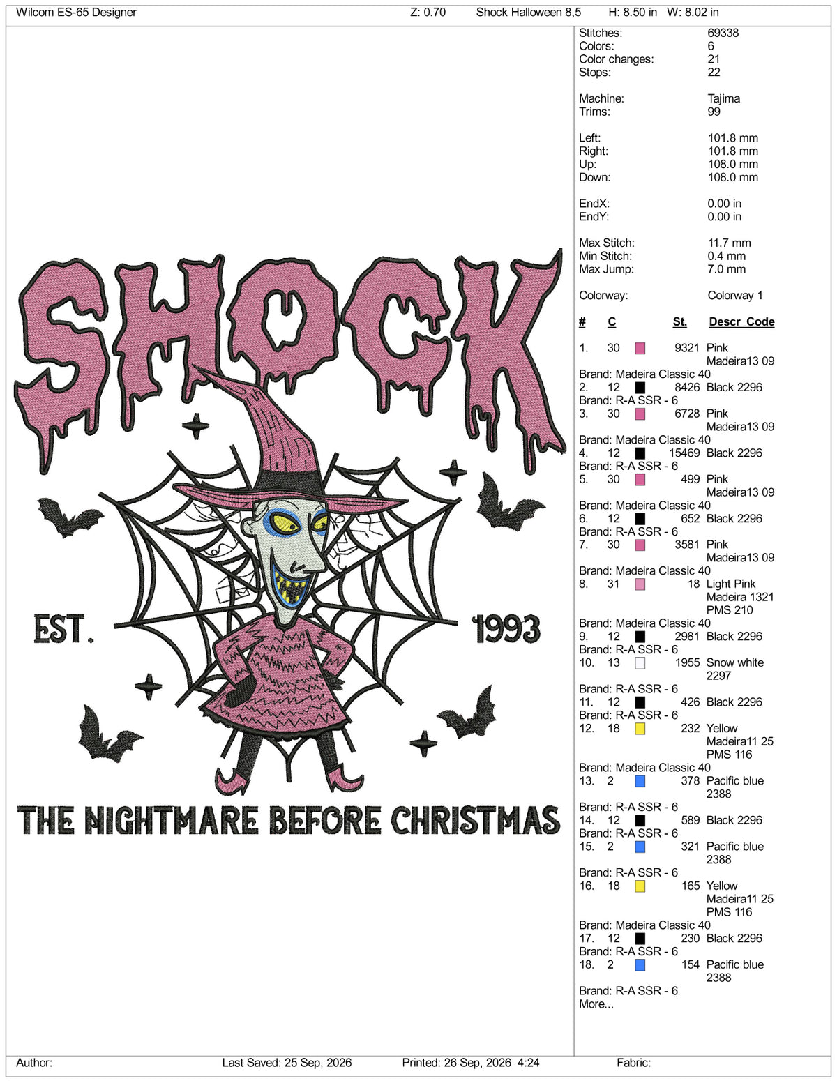 Shock Halloween Embroidery Design Files - 3 Size's