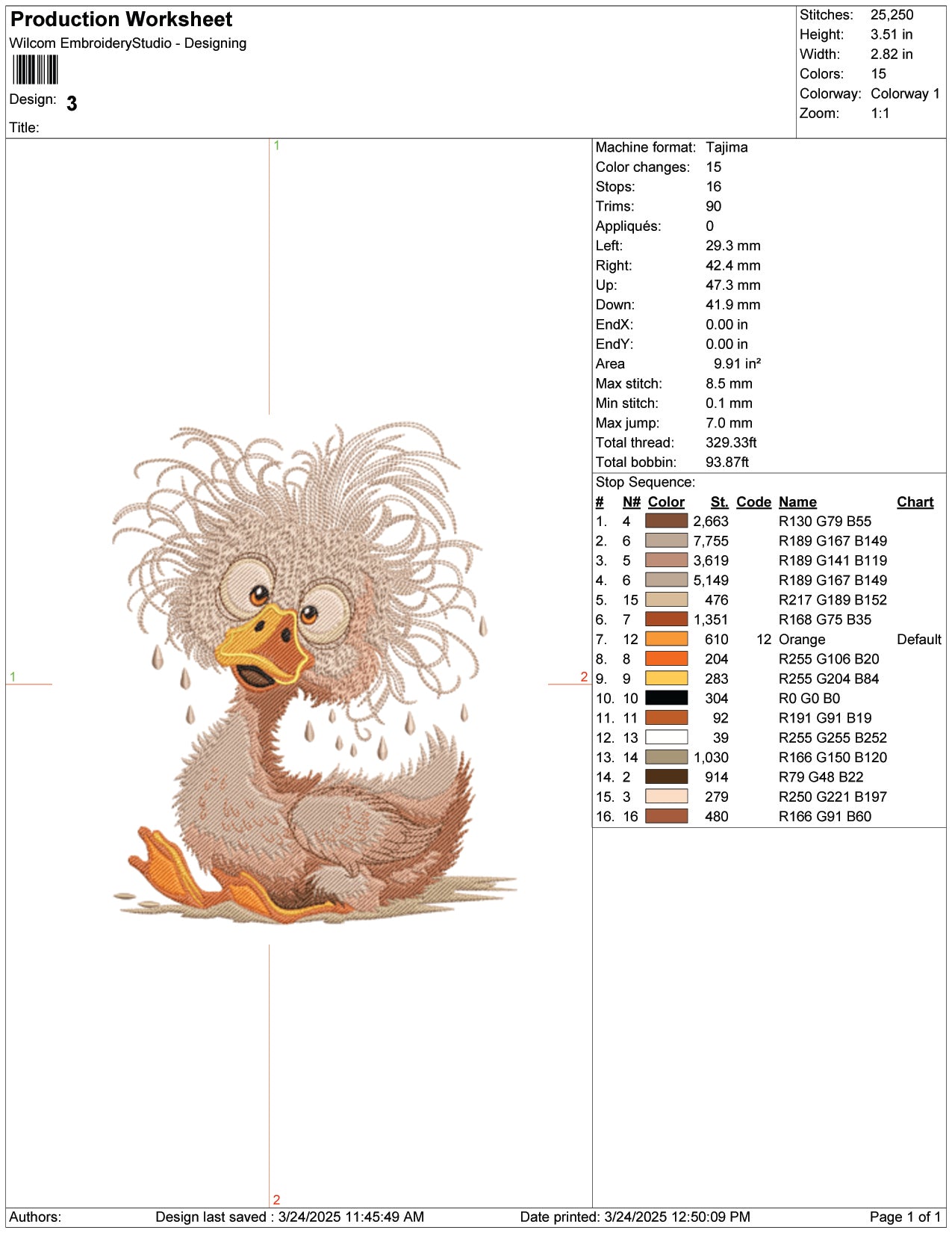 Shocked Duckling Embroidery Design Files - 9 Size's