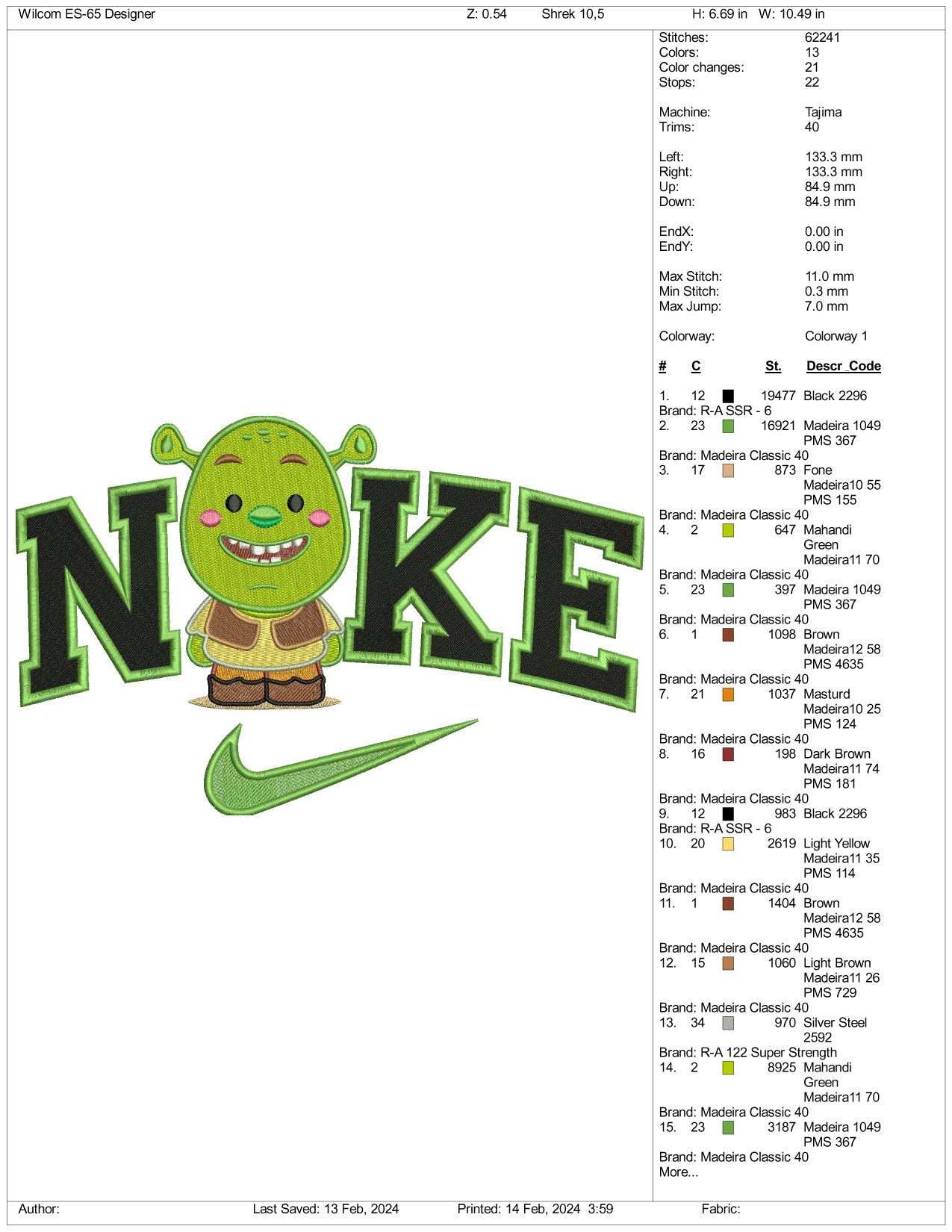 Nike Chibi Shrek Embroidery Design Files - 3 Size's